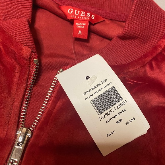 Guess red velour cropped zip up - Picture 4 of 6